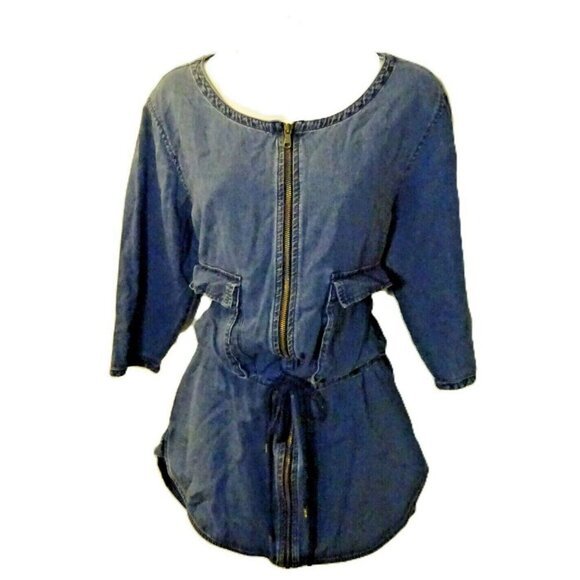 Marc by Marc Jacobs Medium Denim 3/4 Sleeve Zipper Front Drawstring Waist Dress - Picture 8 of 10